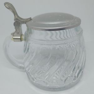 Vintage W. German BMF Clear Glass Beer Stein Pewter Handle cover